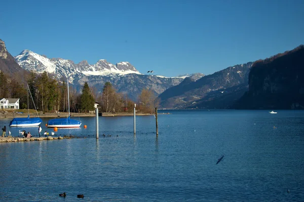 Sviçre Weesen Deki Walensee Güzel Bir Gün 2021 — Stok fotoğraf