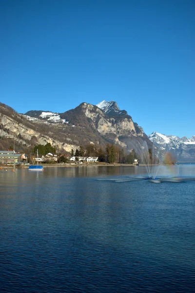 Sviçre Weesen Deki Walensee 2021 Fıskiyesi Alp Manzarası — Stok fotoğraf