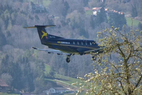 Pilatus Närmar Sig Flygplatsen Saint Gallen Altenrhein Schweiz 2021 — Stockfoto