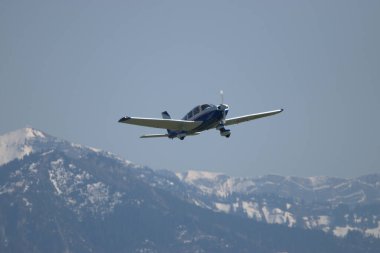 Piper PA 28-181 aircraft is approaching the airport Saint Gallen Altenrhein in Switzerland 23.4.2021 clipart