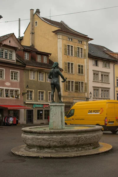 Salpicaduras Agua Una Fuente Ciudad Winterthur Suiza 2021 — Foto de Stock