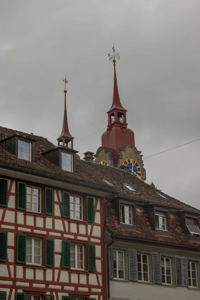 Τυπικά Παλιά Κτίρια Στο Κέντρο Του Winterthur Στην Ελβετία 2021 — Φωτογραφία Αρχείου