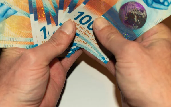 Muchos Billetes Francos Suizos Efectivo Con Valor Cien Cada Uno —  Fotos de Stock