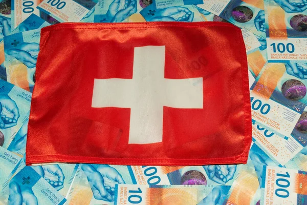 Svájci Zászló 100 Készpénzzel 2021 — Stock Fotó