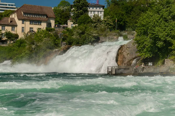 Incredible Beautiful Rhine Falls Which Biggest Europe Schaffhausen Switzerland 2021 — Stock Photo, Image