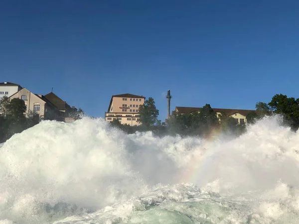 Unglaublich Schöne Rheinfälle Die Größten Europas Bei Schaffhausen Der Schweiz — Stockfoto