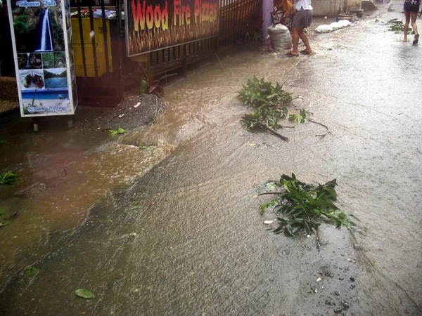 Very Strong Typhoon Has Flooded Streets Sabang Philippines 2016 — Photo