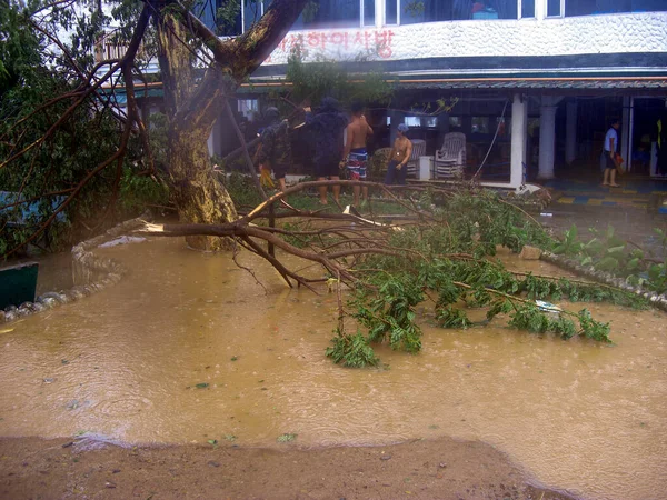 Very Strong Typhoon Has Flooded Streets Sabang Philippines 2016 — Φωτογραφία Αρχείου