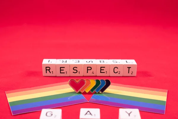 Вадуц Ліхтенштейн Серпня 2021 Respect Written Cubes Rainbow Flags Red — стокове фото