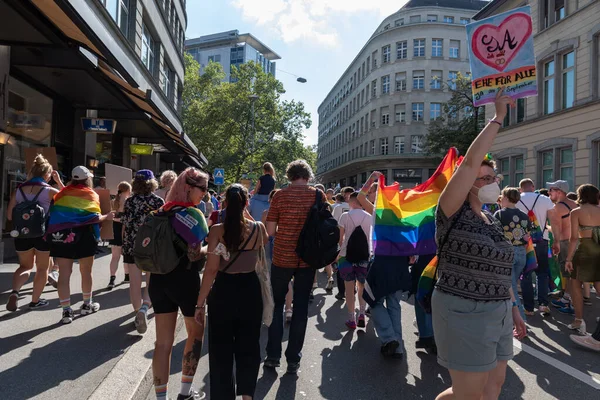 Zurich Suíça Setembro 2021 Manifestantes Pacíficos Que Manifestam Pelos Direitos — Fotografia de Stock