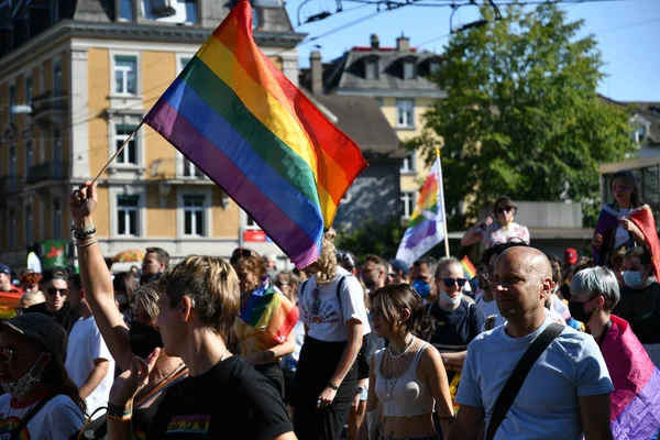 Zurich Switzerland September 2021 Békés Tüntetők Tüntetnek Melegek Leszbikusok Jogaiért — Stock Fotó
