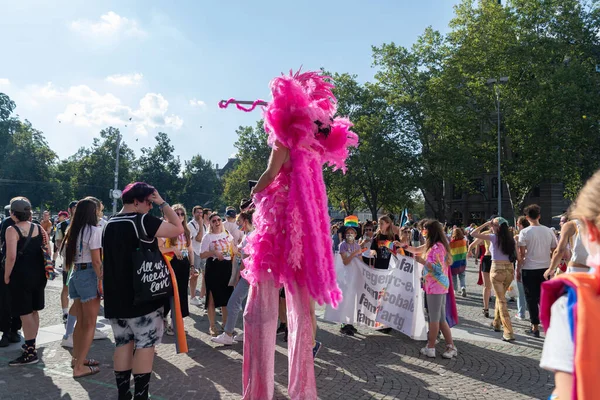 Zurich Suíça Setembro 2021 Manifestante Transgênero Disfarçado Rosa Durante Uma — Fotografia de Stock