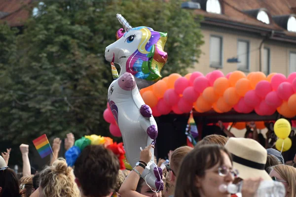 Zurich Switzerland Setembro 2021 Protestantes Com Balão Unicórnio Demonstração Orgulho — Fotografia de Stock