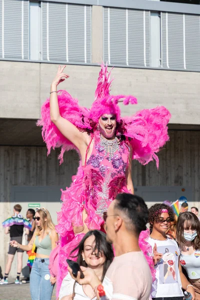 Zurich Suíça Setembro 2021 Manifestante Transgênero Disfarçado Rosa Durante Uma — Fotografia de Stock