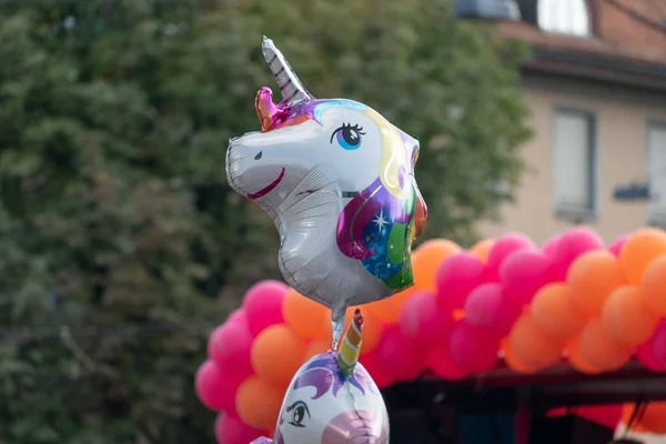 Zurich Switzerland Setembro 2021 Protestantes Com Balão Unicórnio Demonstração Orgulho — Fotografia de Stock