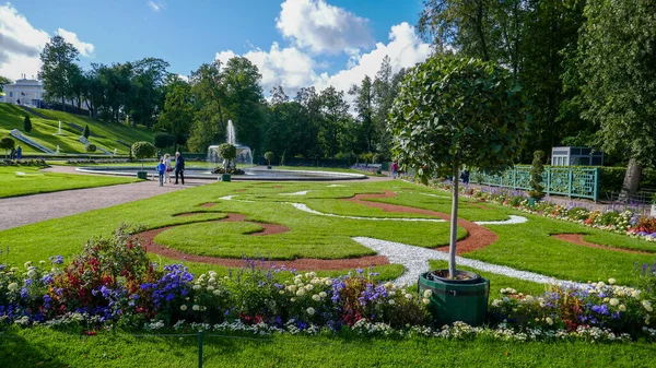 Peterhof 상트페테르부르크 근처의 마을과 공원이다 호수의 초목과 아름다운 — 스톡 사진