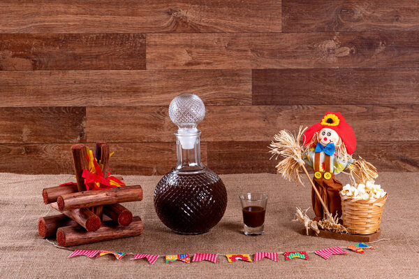 Brazilian june party. Typical foods of the June festival. hominy, boiled corn, corn cake, popcorn, broccoli, paoca, genipapo and peanuts. 