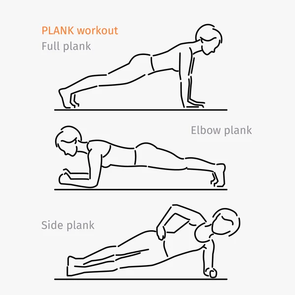 Plank training. Vrouw maken plank oefening. — Stockvector