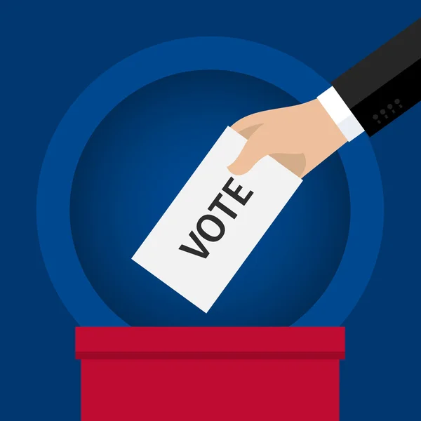 Poner papel de votación a mano en la caja — Vector de stock