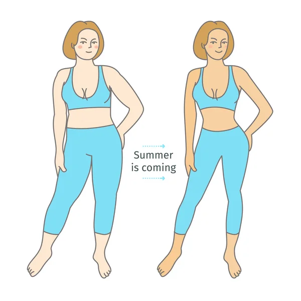 Femme avant et après un régime . — Image vectorielle
