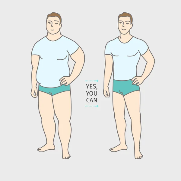 Man before and after a diet. — Stock Vector