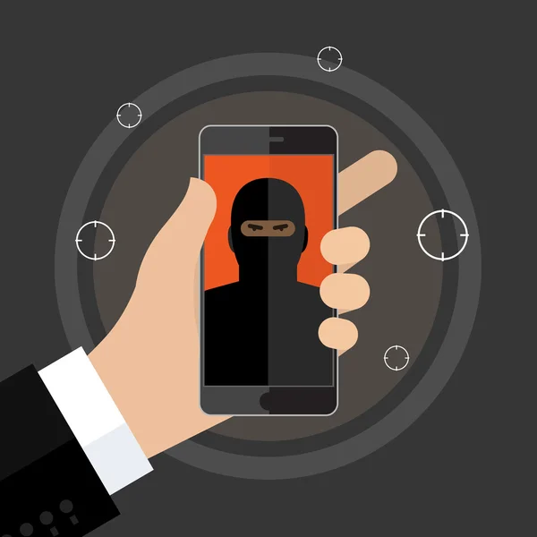 Telefoon met pictogram van terroristische — Stockvector