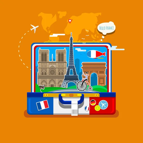 Concept van reizen of studeren Frans. — Stockvector