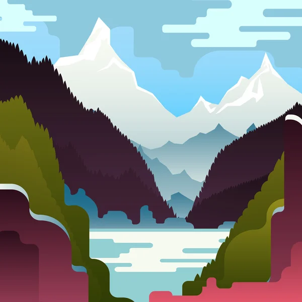 Paysage de montagne avec d'énormes montagnes blanches — Image vectorielle