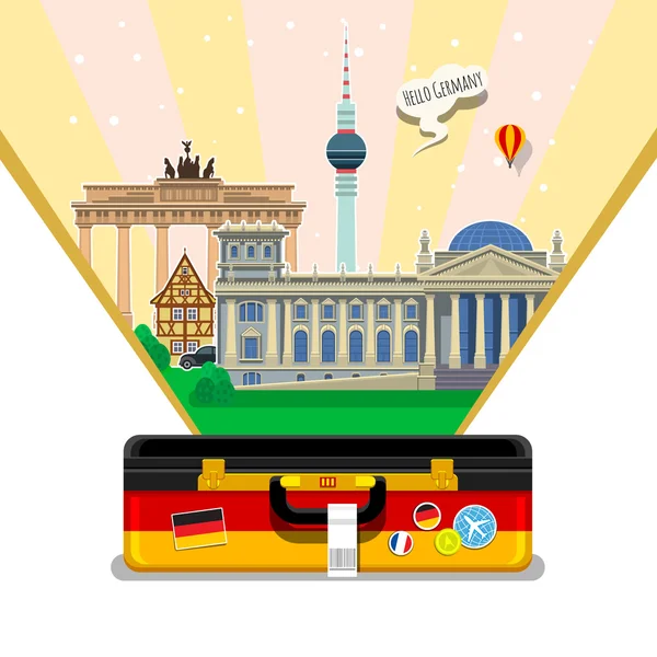 Concepto de viajar o estudiar alemán . — Vector de stock