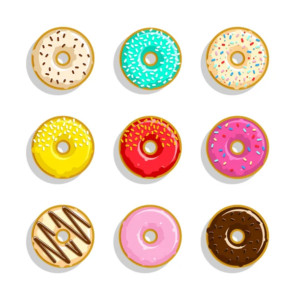 Ícones diferentes de donuts doces —  Vetores de Stock