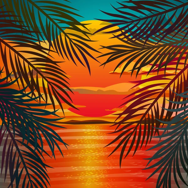 美しいビーチの日没の風景 — ストックベクタ