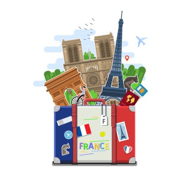 Seyahat veya Fransızca eğitim kavramı. 