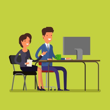 İş kavramı. Çizgi film erkek ve kadın