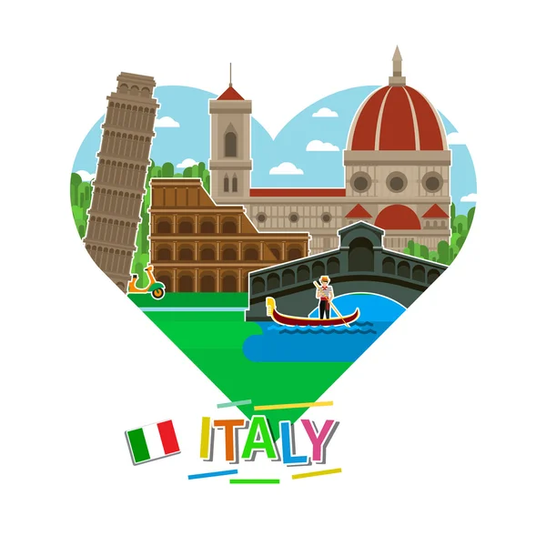 Concept of travel or studying Italian. — Stock Vector