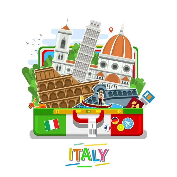 Konzept des Reisens oder Italienisch lernen. — Stockvektor