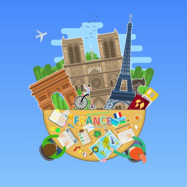 Seyahat veya Fransızca eğitim kavramı.