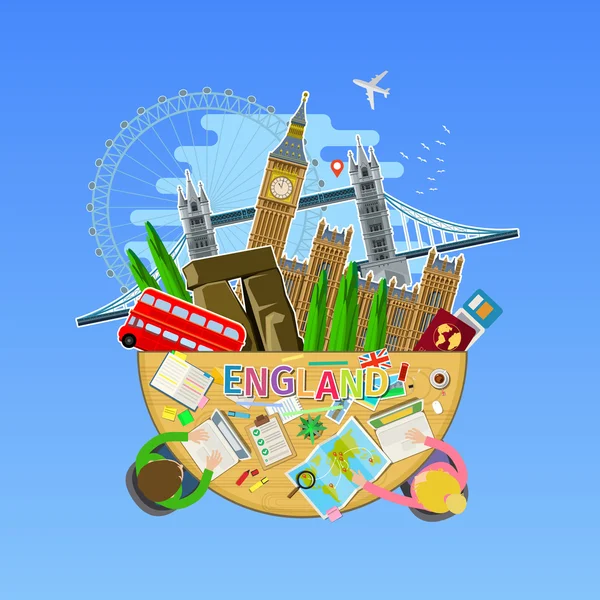 Concepto de viajar o estudiar inglés . — Vector de stock