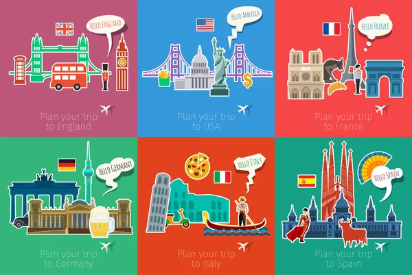 Concepto de viajar o estudiar idiomas . — Vector de stock