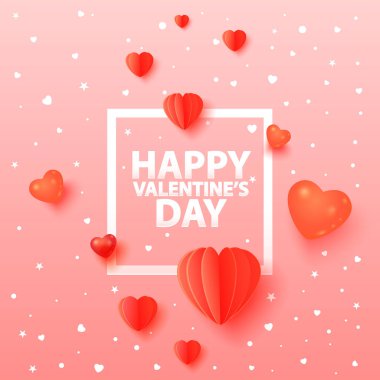 Sevgililer Günün kutlu olsun. Kalpli bahar arkaplanı ve pembe renkli metin. Vektör illüstrasyonu.