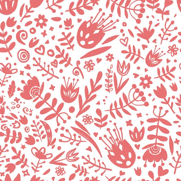 Floral Αδιάλειπτη Μοτίβο Χέρι Ζωγραφισμένο Κόκκινα Λουλούδια Σκιαγραφίες Λουλουδιών Βοτανικό — Διανυσματικό Αρχείο