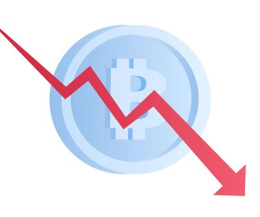 Şifreli para kavramı. Bitcoin finansal sistemi çöker. Düz tasarım, vektör illüstrasyonu.