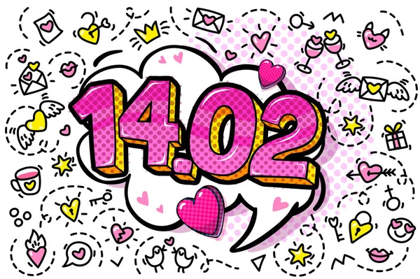 ハッピーバレンタインの日14 02ポップアートスタイルでレタリング 愛の概念 バレンタインデーグリーティングカード青の背景 — ストックベクタ