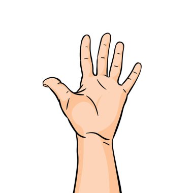 Kaldırılmış el beyaz arka planda izole edilmiş. Sosyal destek kavramı. El çizimi vektör illüstrasyonu.