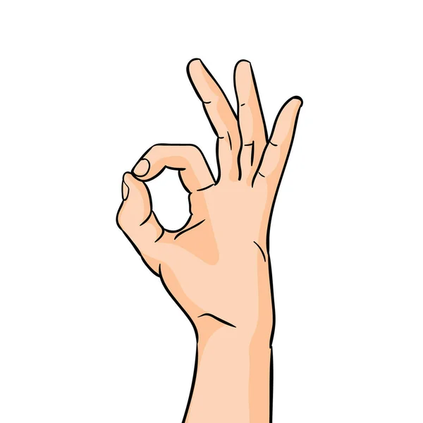 Pop Konst Hand Tecken Isolerad Vit Bakgrund Hand Visar Okej — Stock vektor