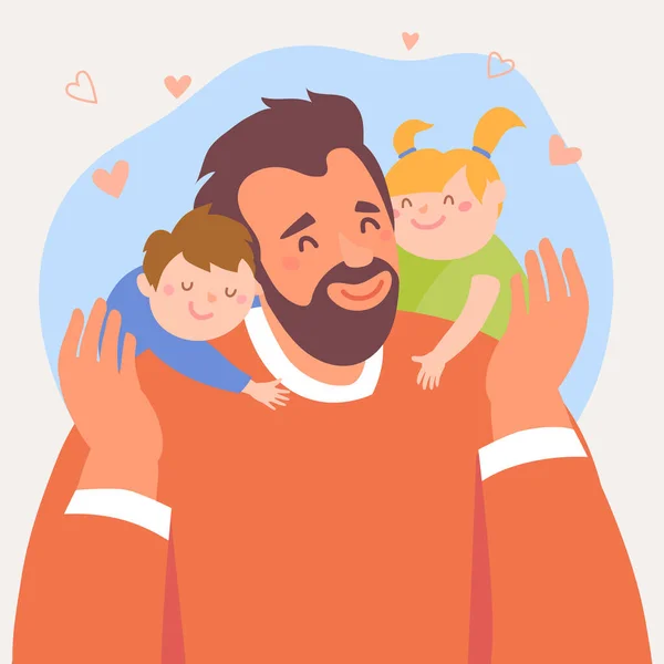 Joyeuse Fête Des Pères Papa Avec Fille Son Fils Dans Illustrations De Stock Libres De Droits