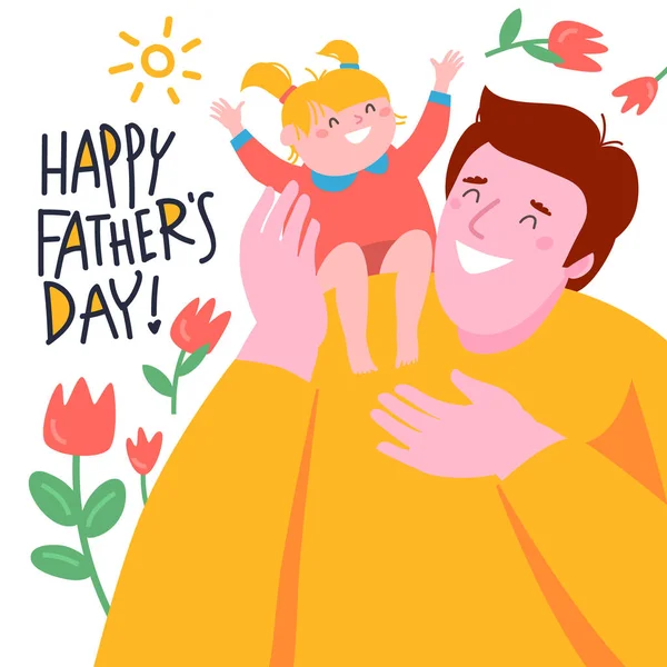 Joyeux Lettrage Fête Des Pères Joyeux Papa Avec Fille Dans Vecteurs De Stock Libres De Droits