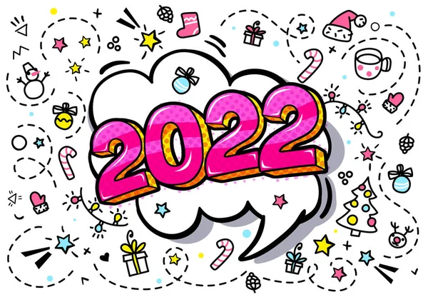 2022年新年 粉色2022 流行艺术风格 白色背景 手绘装饰 矢量说明 — 图库矢量图片