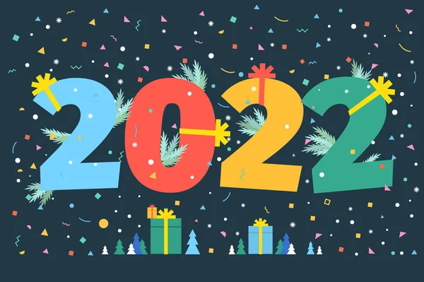 Novoroční Přání Čísla 2022 Tmavém Pozadí Plochý Design Vektorová Ilustrace — Stockový vektor