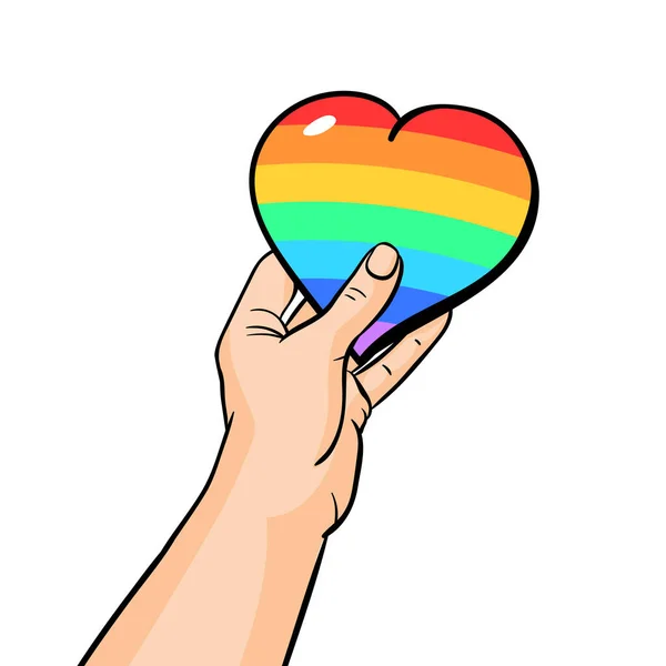 International Day Homophobia Hand Lgbt Holding Colorful Rainbow Heart Vector — Stock Vector