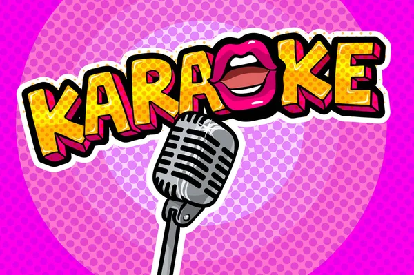 Karaoke Písmo Rty Pop Art Stile Retro Mikrofonem Vektorová Ilustrace — Stockový vektor